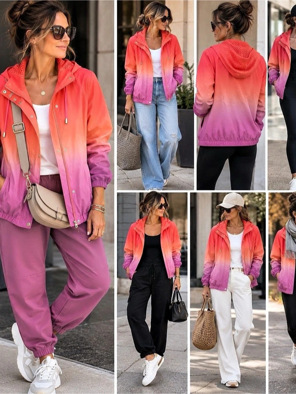 Chico's Zenergy Ombre Hooded Jacket in Pink & Red Size 0